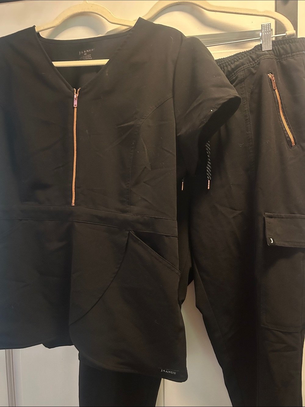 Jaanuu Black Scrub Set with Rose Gold Zip